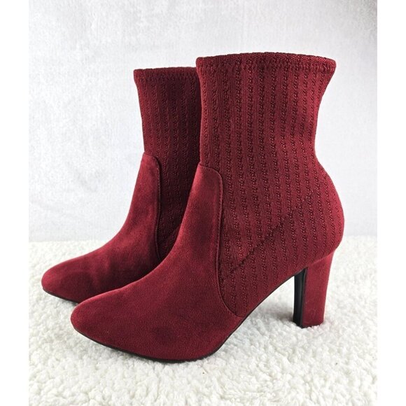 Tizel Shoes - Heeled Booties Textile Upper Burgundy Red by Tizel 8.5M Sexy Pumps Career Evenin